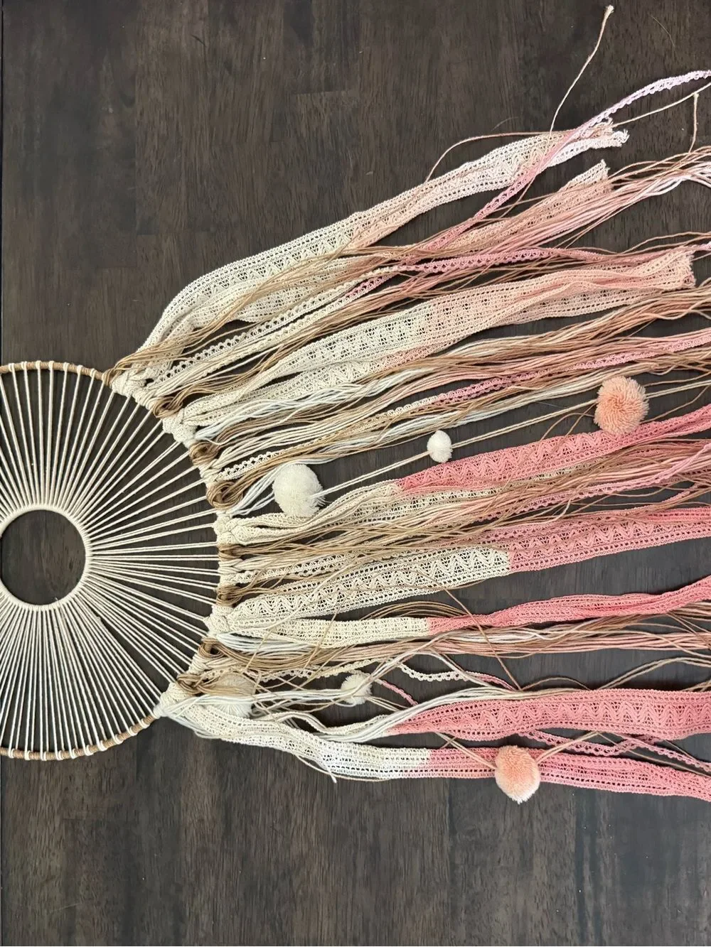 Boho Macrame Pink Cream Wall Hanging Decor